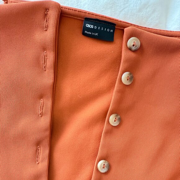 ASOS DESIGN Ribbed Button-Front Top – Rust – Size S – New Without Tags - Picture 7 of 10
